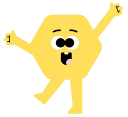 Petite mascotte JEUXSENS joyeuse les bras en l'air